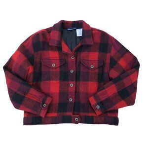Vintage 90s ERIKA & CO Red Black Buffalo Plaid Wool Blend Bomber Jacket Size L